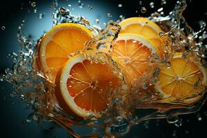 Tangy citrus burst frozen in time, perfect for vibrant, invigorating ad visuals AI Generated photo