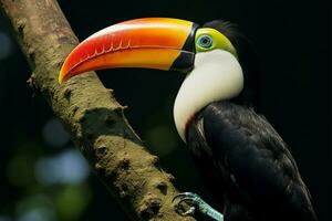 Side profile of a striking toucan, highlighting its unique features AI Generated photo