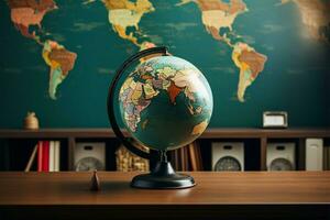 Educational setting. Globe on school board enhances presentations and learning AI Generated photo