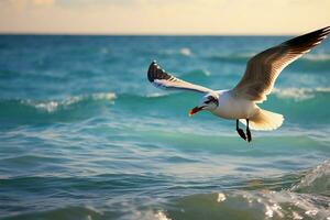 Gaviota se desliza graciosamente encima Dom besado Oceano olas ai generado foto