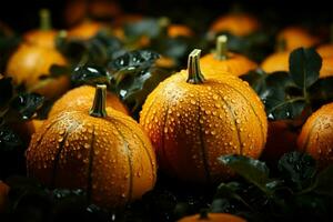 Melons set spooky scene on black orange backdrop, designed for text AI Generated photo