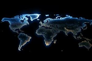 luminoso puntos formar resumen mundo mapa, encarnando el globalización concepto ai generado foto