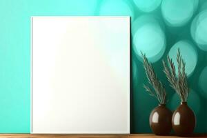Clean, blank mockup frame on a white background with color accents AI Generated photo