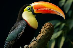 tucán aves lado perfil vitrinas sus vibrante plumaje y pico ai generado foto