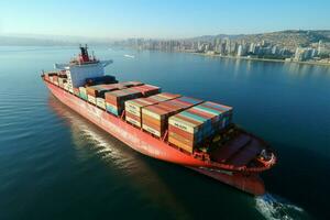 Aerial container ship view highlights import export logistic business over international open sea AI Generated photo