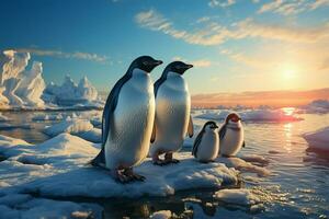 Penguins peaceful moment on icy shore, framed by colossal icebergs AI Generated photo