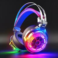 Colorful Gaming Shiny headset and Beautiful neon lights headphones photo