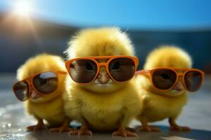 Farmings youngest, small chick dons sunglasses, soft and charming AI Generated photo