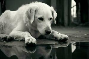 Monochrome dogs reflect Thailands mood amidst tropical depressions backdrop AI Generated photo
