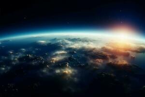 Hazy celestial scene. Earths view shown in blurred space background AI Generated photo