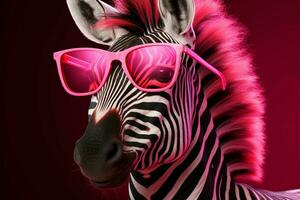 un cebras encanto brilla mediante rosado Gafas de sol, un ojo atrapando elección ai generado foto
