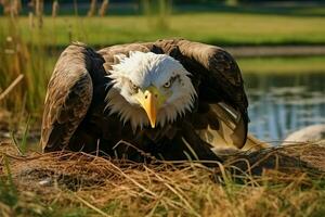 águila capturado en un cerca arriba durante un soleado día en el campo ai generado foto