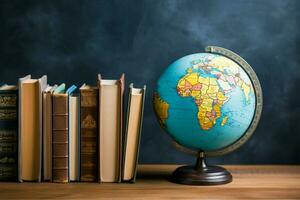 Books and a globe come together in a colorful composition AI Generated photo