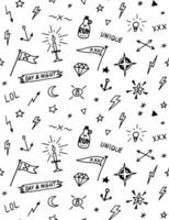 a black and white pattern with various tattoo pirate symbols vector