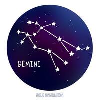 Geminis vector signo. zodiacal constelación hecho de estrellas en espacio antecedentes. foto