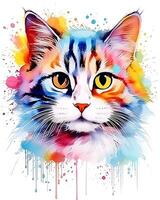 acuarela pintura vistoso gato cara es mostrado blanco antecedentes foto