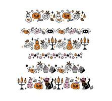 Cute frame with Halloween characters and other holiday attributes. Vector illustrations for frame, stickers and decorative tapes. Scrapbooking.