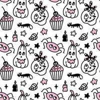 Halloween cupcakes and cute skulls. Seamless pattern for halloween decoration. Vector. vector