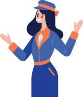 Hand Drawn Flight attendant with suitcase in flat style vector