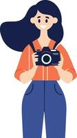 Hand Drawn Female character taking pictures with camera in flat style vector