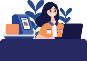 Hand Drawn Cashier or receptionist in a hotel in flat style vector