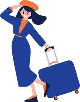 Hand Drawn Flight attendant with suitcase in flat style vector