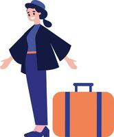 Hand Drawn Flight attendant with suitcase in flat style vector