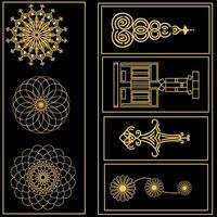 golden geometric designs on black background vector