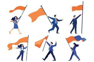 Hand Drawn Businessman holding a victory flag in flat style vector