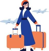 Hand Drawn Flight attendant with suitcase in flat style vector