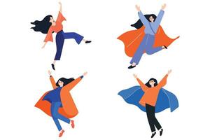 Hand Drawn Business woman with hero cape in flat style vector