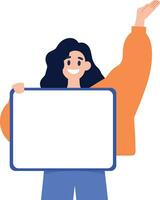 Hand Drawn Female character holding a white board in flat style vector