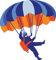 Hand Drawn adventurous traveler parachuting from the sky in flat style vector