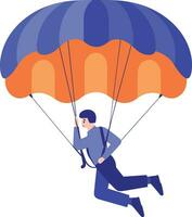 Hand Drawn adventurous traveler parachuting from the sky in flat style vector