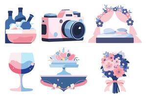 Hand Drawn wedding objects in a wedding concept in flat style vector