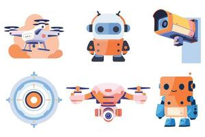 Hand Drawn Robots and electronic devices in flat style vector