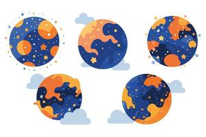 Hand Drawn Planets or stars in space in flat style vector