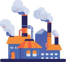 Hand Drawn Factories with pollution and smoke in flat style vector