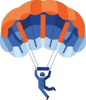 Hand Drawn adventurous traveler parachuting from the sky in flat style vector