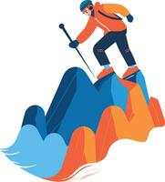 Hand Drawn Adventurous tourists climb mountains in flat style vector