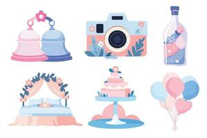 Hand Drawn wedding objects in a wedding concept in flat style vector