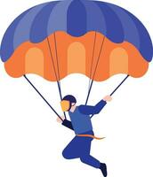 Hand Drawn adventurous traveler parachuting from the sky in flat style vector