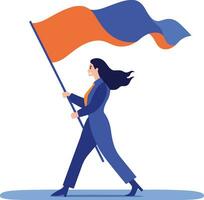 Hand Drawn Business woman holding a victory flag in flat style vector