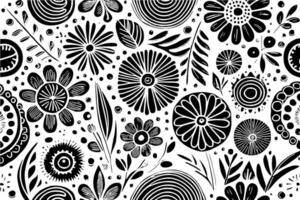 resumen negro y blanco monocromo dibujado a mano flores textura modelo garabatear vector ilustración