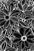 Abstract Black And White Monochromatic Hand-drawn Flowers Texture Pattern Doodle Vector Illustration