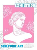 Arte carteles para el exhibición, revista o cubrir, vector modelo con escultura arte, antiguo estatuas moderno antiguo griego o romano estilo. vibrante colores. rosado glamour póster