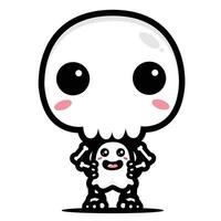 cute skull hugging cute ghost vector