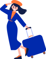 Hand Drawn Flight attendant with suitcase in flat style png