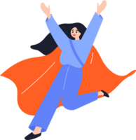 hand dragen företag kvinna med hjälte cape i platt stil png