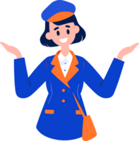 Hand Drawn Flight attendant with suitcase in flat style png